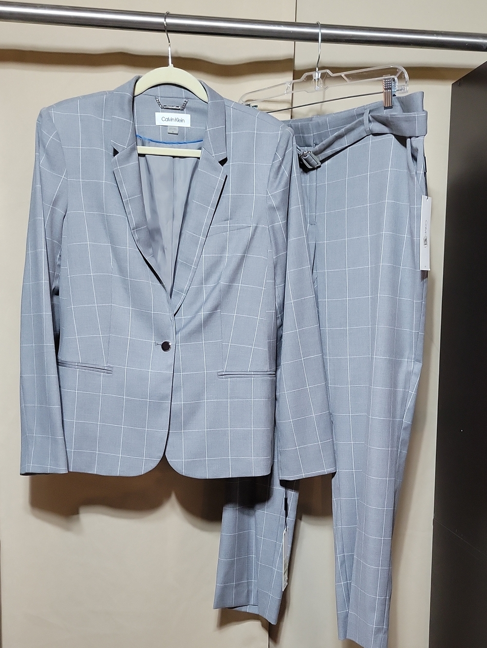 Calvin Klein Light Gray Windowpane Two-Piece Suit